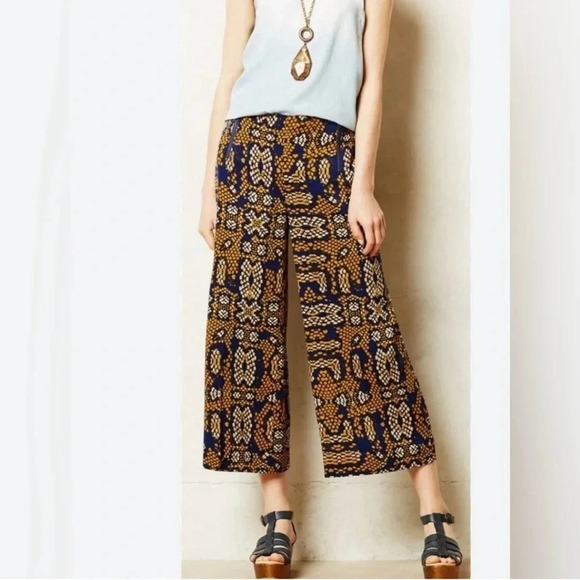 Cartonnier Anthropologie Printed Wide Leg Cropped Pants Size 4 - Picture 1 of 9